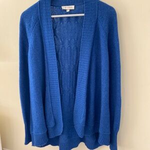 Kinross Blue Cashmere Plaited Cable Back Open Front Cardigan S